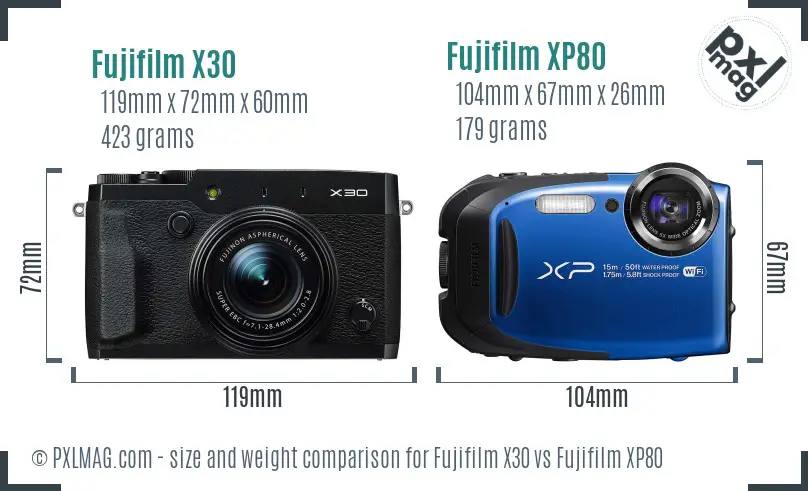 Fujifilm X30 vs Fujifilm XP80 size comparison