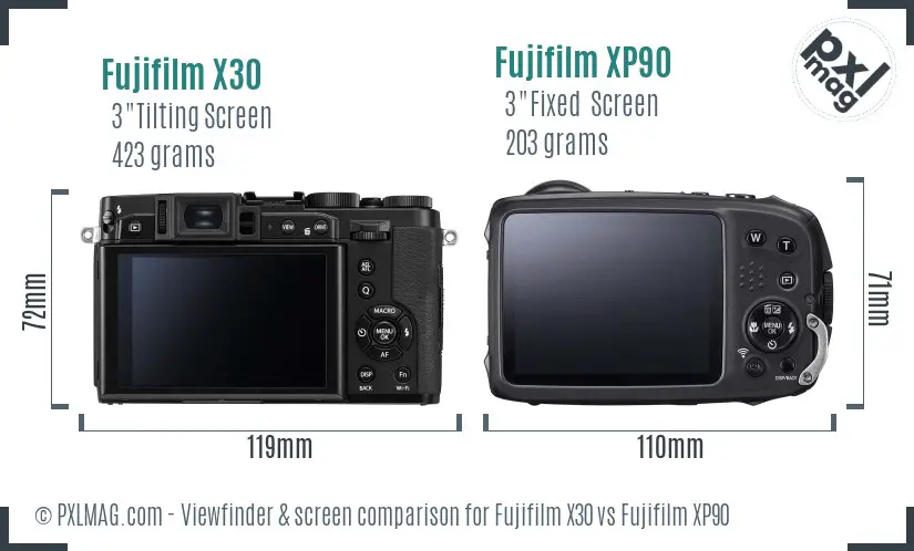 Fujifilm X30 vs Fujifilm XP90 Screen and Viewfinder comparison