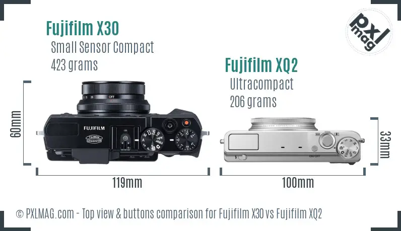 Fujifilm X30 vs Fujifilm XQ2 top view buttons comparison Fujifilm X30 vs Fujifilm XQ2 top view buttons comparison