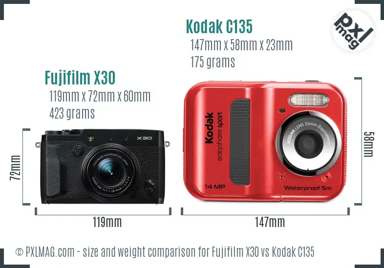 Fujifilm X30 vs Kodak C135 size comparison