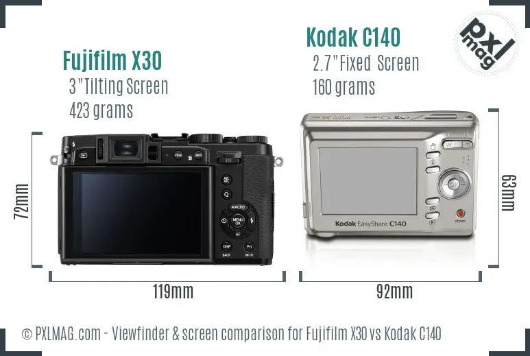 Fujifilm X30 vs Kodak C140 Screen and Viewfinder comparison