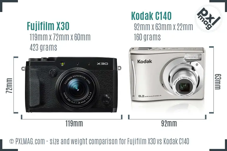 Fujifilm X30 vs Kodak C140 size comparison
