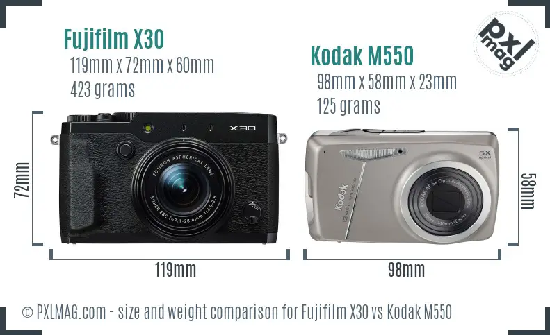 Fujifilm X30 vs Kodak M550 size comparison