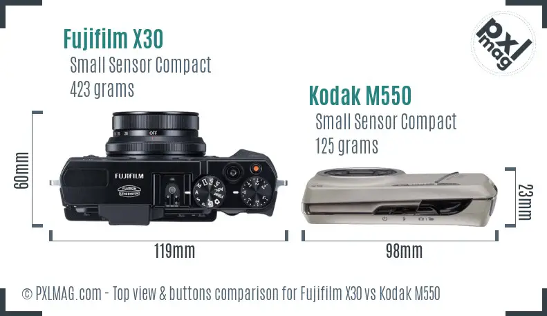 Fujifilm X30 vs Kodak M550 top view buttons comparison