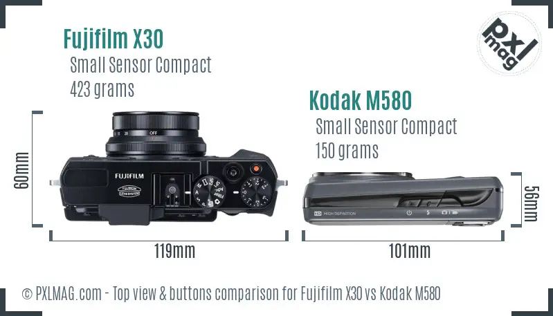 Fujifilm X30 vs Kodak M580 top view buttons comparison