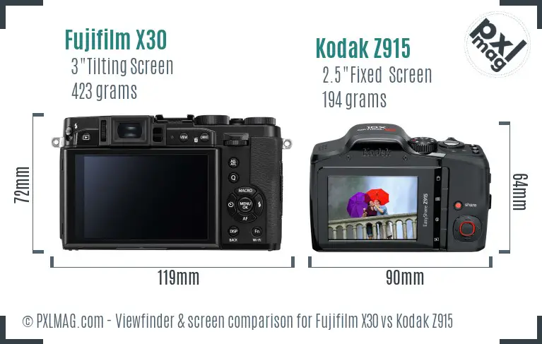 Fujifilm X30 vs Kodak Z915 Screen and Viewfinder comparison