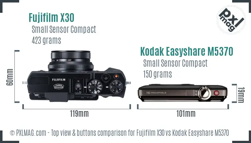 Fujifilm X30 vs Kodak Easyshare M5370 top view buttons comparison