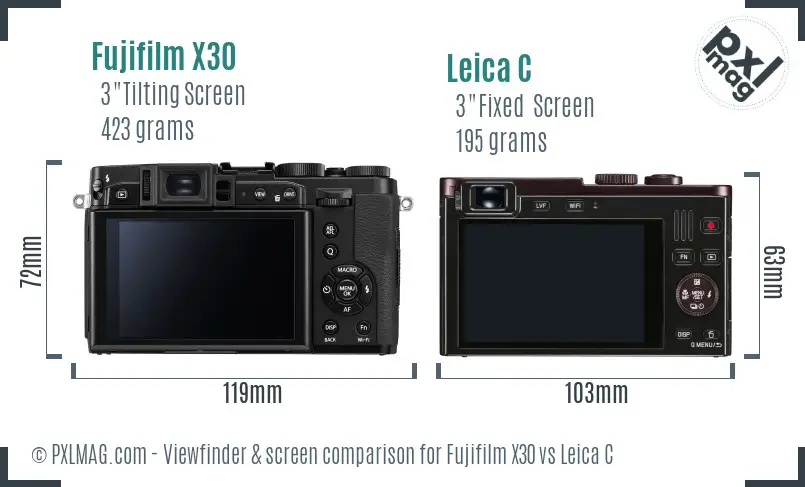 Fujifilm X30 vs Leica C Screen and Viewfinder comparison