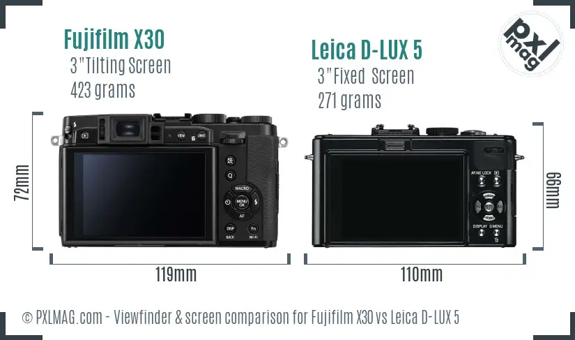 Fujifilm X30 vs Leica D-LUX 5 Screen and Viewfinder comparison