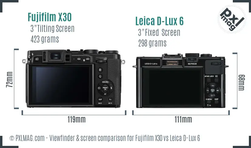Fujifilm X30 vs Leica D-Lux 6 Screen and Viewfinder comparison