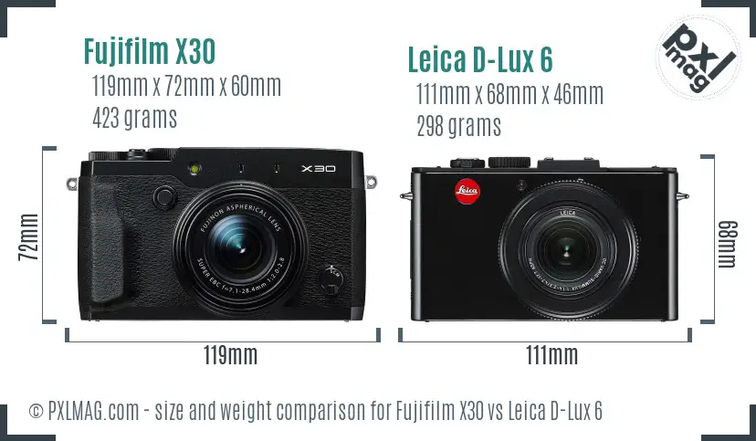 Fujifilm X30 vs Leica D-Lux 6 size comparison