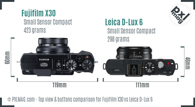 Fujifilm X30 vs Leica D-Lux 6 top view buttons comparison