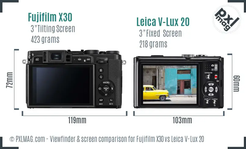 Fujifilm X30 vs Leica V-Lux 20 Screen and Viewfinder comparison Fujifilm X30 vs Leica V-Lux 20 Screen and Viewfinder comparison