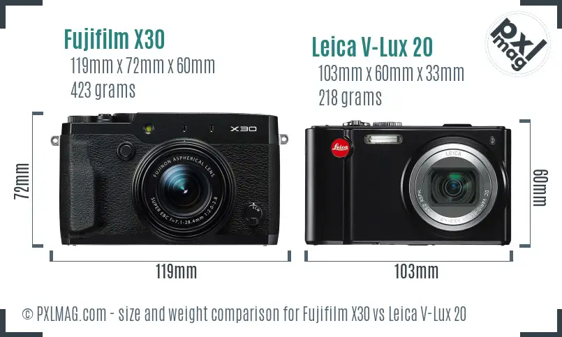 Fujifilm X30 vs Leica V-Lux 20 size comparison Fujifilm X30 vs Leica V-Lux 20 size comparison