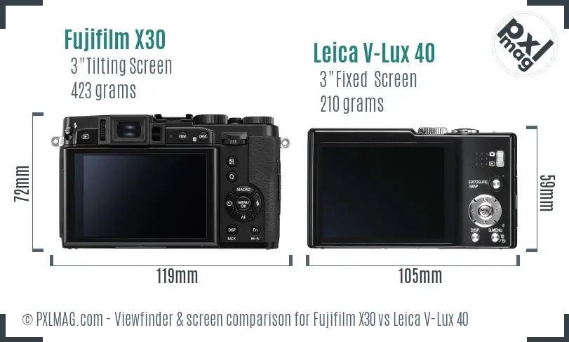 Fujifilm X30 vs Leica V-Lux 40 Screen and Viewfinder comparison