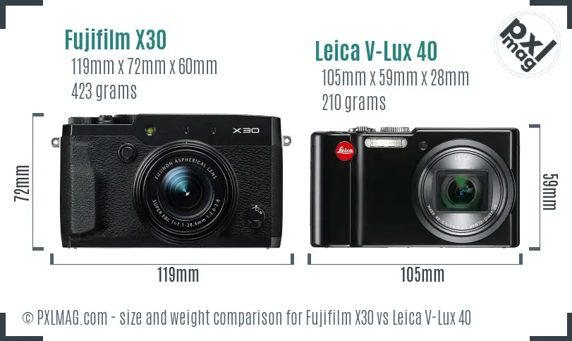 Fujifilm X30 vs Leica V-Lux 40 size comparison