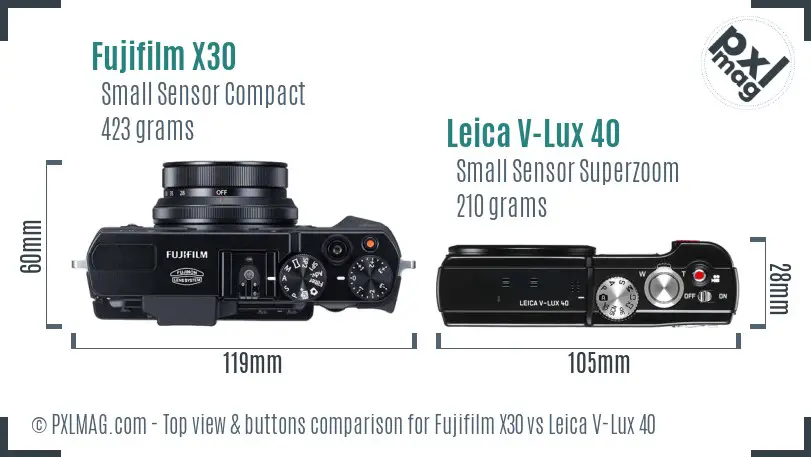 Fujifilm X30 vs Leica V-Lux 40 top view buttons comparison