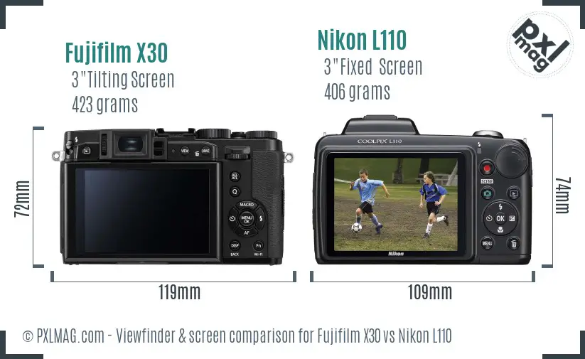 Fujifilm X30 vs Nikon L110 Screen and Viewfinder comparison Fujifilm X30 vs Nikon L110 Screen and Viewfinder comparison