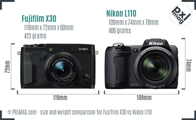 Fujifilm X30 vs Nikon L110 size comparison Fujifilm X30 vs Nikon L110 size comparison