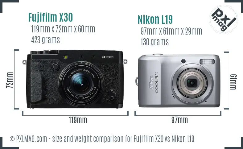 Fujifilm X30 vs Nikon L19 size comparison