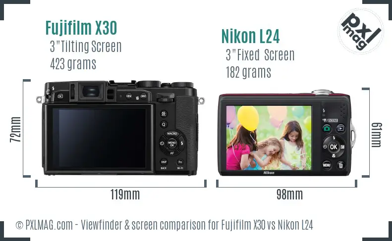 Fujifilm X30 vs Nikon L24 Screen and Viewfinder comparison