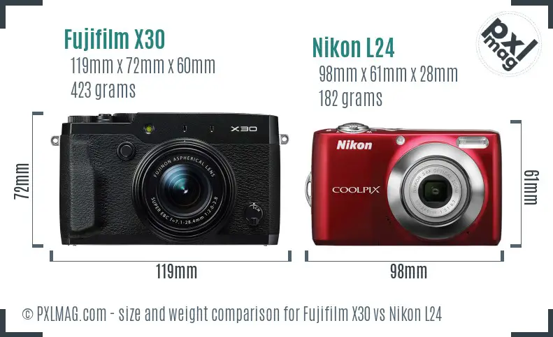 Fujifilm X30 vs Nikon L24 size comparison