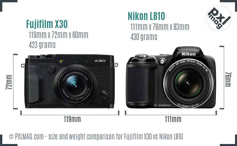 Fujifilm X30 vs Nikon L810 size comparison