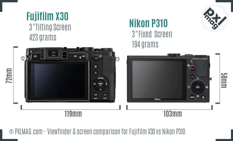 Fujifilm X30 vs Nikon P310 Screen and Viewfinder comparison