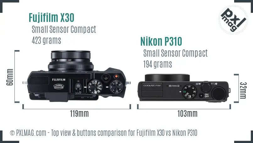 Fujifilm X30 vs Nikon P310 top view buttons comparison