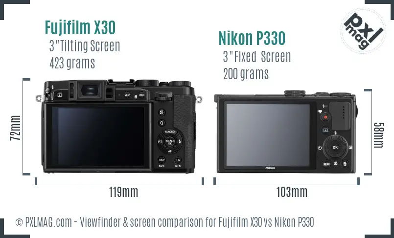 Fujifilm X30 vs Nikon P330 Screen and Viewfinder comparison