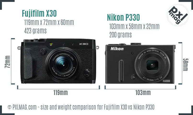 Fujifilm X30 vs Nikon P330 size comparison