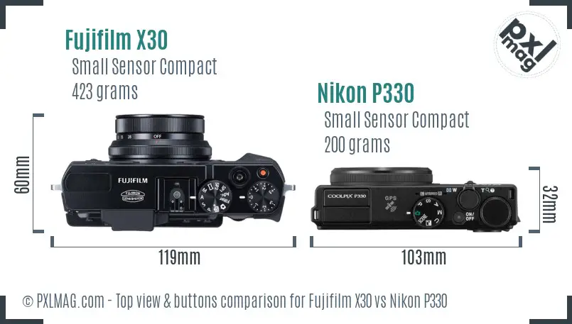 Fujifilm X30 vs Nikon P330 top view buttons comparison