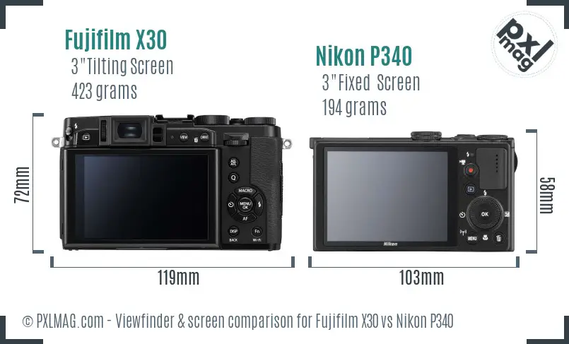 Fujifilm X30 vs Nikon P340 Screen and Viewfinder comparison