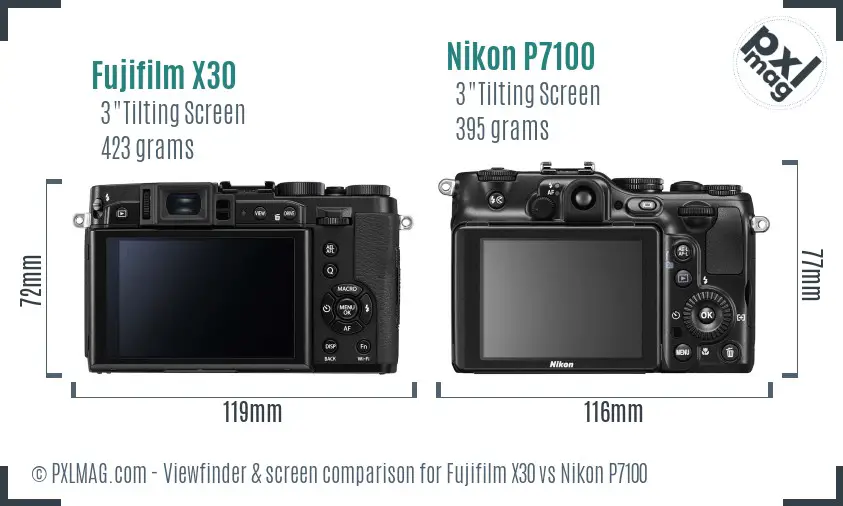 Fujifilm X30 vs Nikon P7100 Screen and Viewfinder comparison