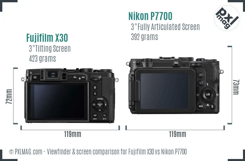 Fujifilm X30 vs Nikon P7700 Screen and Viewfinder comparison