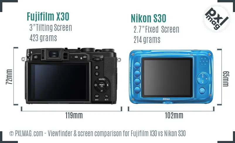 Fujifilm X30 vs Nikon S30 Screen and Viewfinder comparison