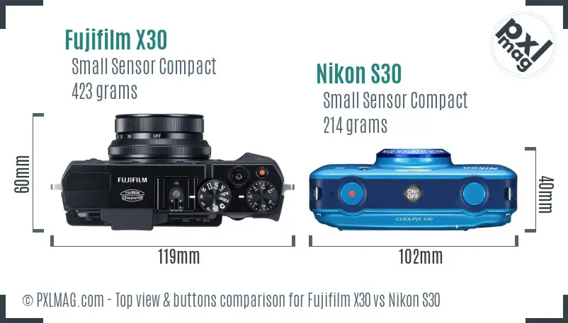 Fujifilm X30 vs Nikon S30 top view buttons comparison