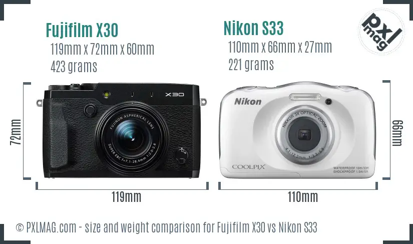 Fujifilm X30 vs Nikon S33 size comparison