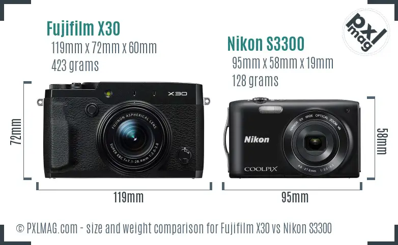 Fujifilm X30 vs Nikon S3300 size comparison