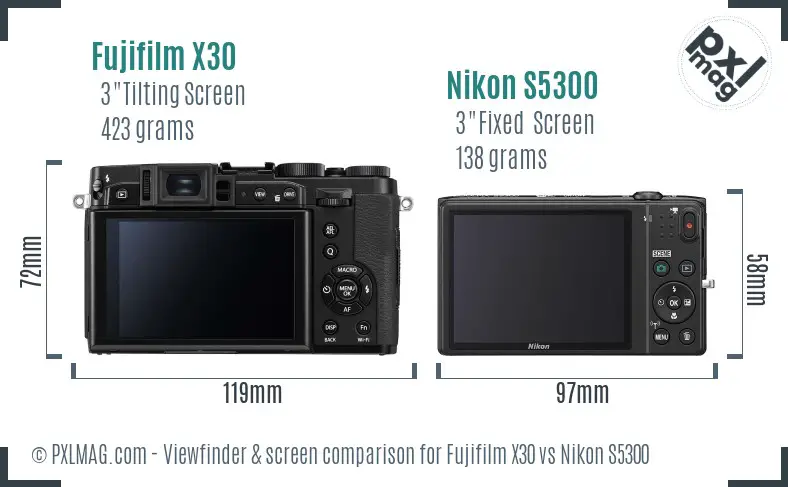 Fujifilm X30 vs Nikon S5300 Screen and Viewfinder comparison