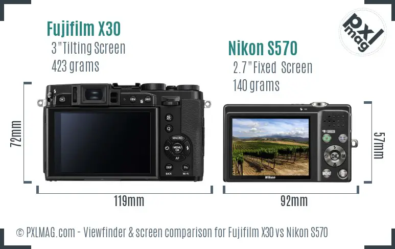 Fujifilm X30 vs Nikon S570 Screen and Viewfinder comparison