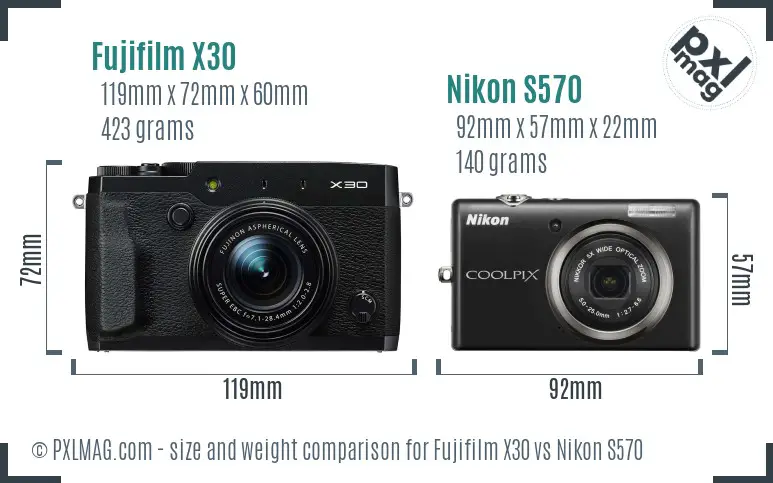 Fujifilm X30 vs Nikon S570 size comparison