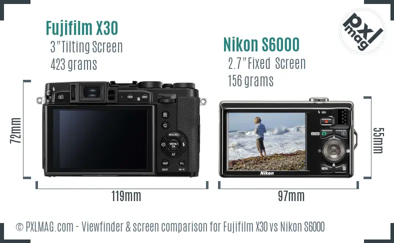 Fujifilm X30 vs Nikon S6000 Screen and Viewfinder comparison