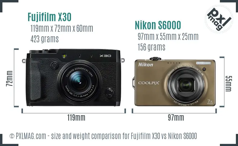Fujifilm X30 vs Nikon S6000 size comparison