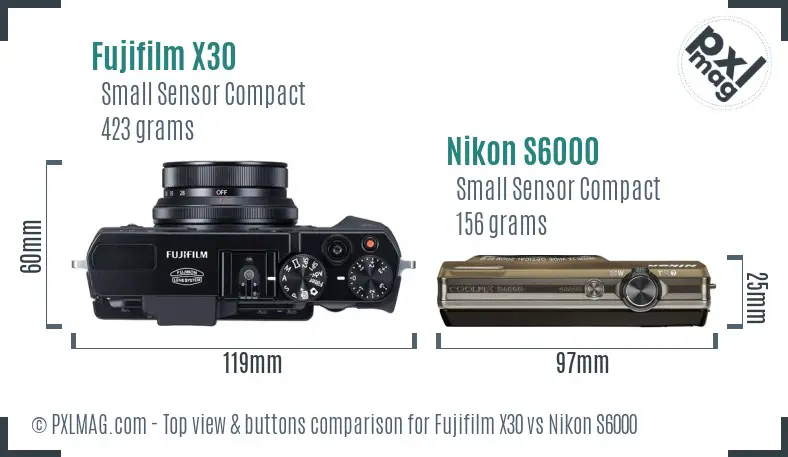 Fujifilm X30 vs Nikon S6000 top view buttons comparison