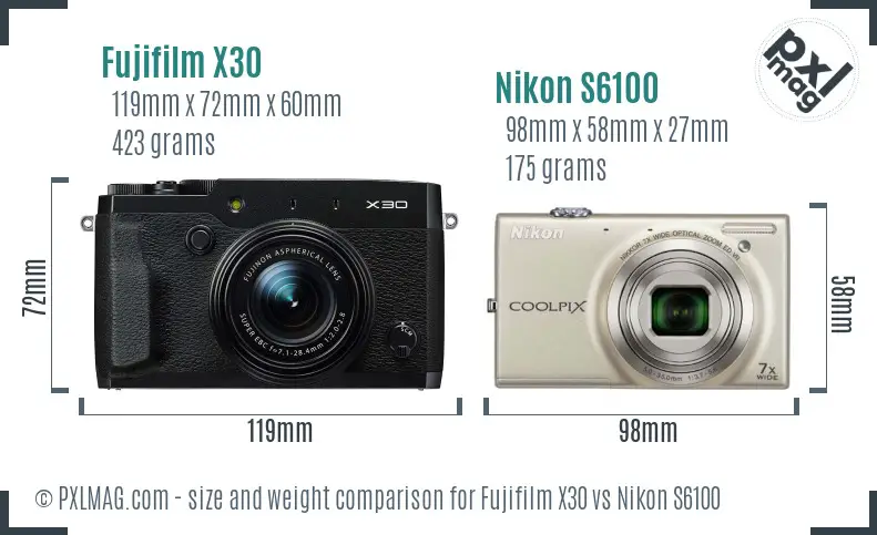 Fujifilm X30 vs Nikon S6100 size comparison