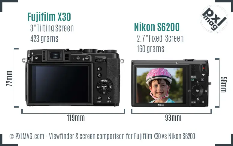 Fujifilm X30 vs Nikon S6200 Screen and Viewfinder comparison