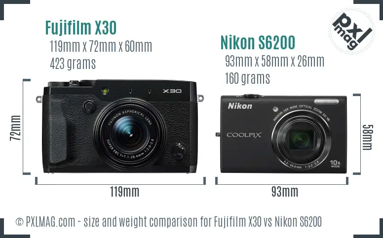 Fujifilm X30 vs Nikon S6200 size comparison