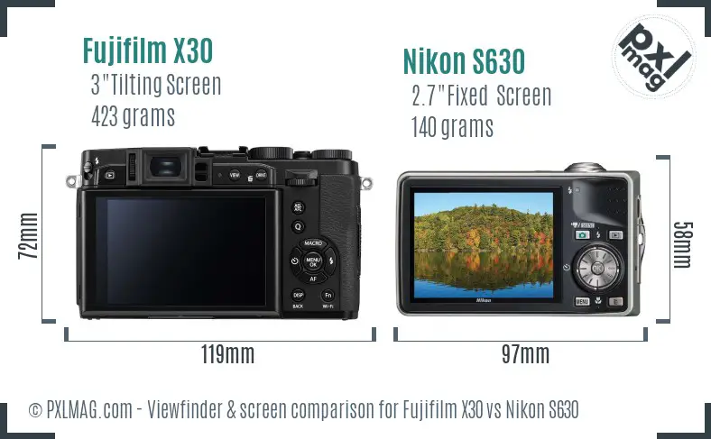 Fujifilm X30 vs Nikon S630 Screen and Viewfinder comparison