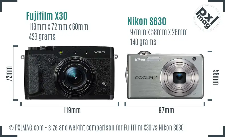 Fujifilm X30 vs Nikon S630 size comparison